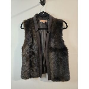 Ellen Tracy Faux Fur Brown Vest Womens Size M Equestrian Boho Country Cozy